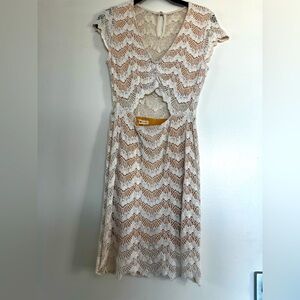 Nightcap White Lace Cap Sleeve Bodycon Dresss w/ Peakaboo Detail
